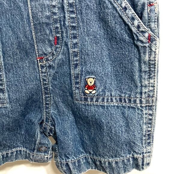 CARTERS Denim Jean Shortalls Overalls TEDDY BEAR Snap Bottom Buckle 12 Months - Picture 4 of 13